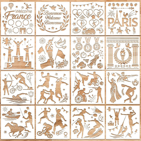 HOWAF 16pcs International Sports Go for The Gold Stencils, International Flags of The World Painting Stencils Decoration,2024 Paris Summer Games P...