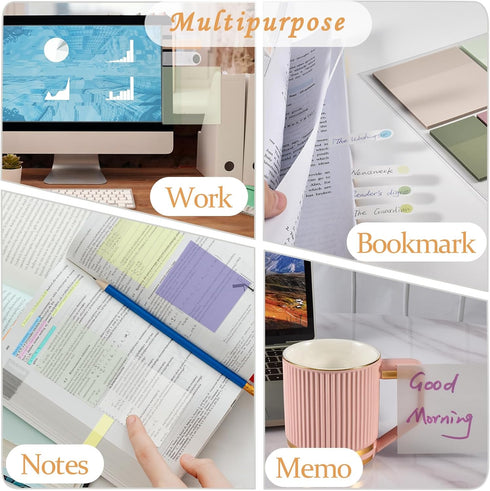BAYTORY 1610 Sheets Transparent Sticky Notes with Highlighter Tape, Clear Waterproof 3 x 3 inch See Through Memo Pad, Self-Adhesive Translucent Wr...