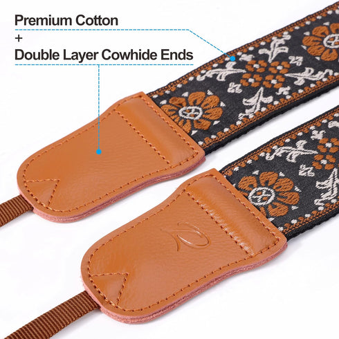 Padwa Lifestyle Camera Strap - 2" Wide Double Layer Cowhide Head Cotton Strap,Vintage Jacquard Embroidery Universal Neck & Shoulder Camera Straps ...