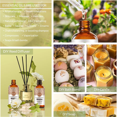 Hinoki Essential Oil (100ML), 100% Pure Natural Organic Aroma Hinoki Oil for Diffuser, Massage, Skin Care, Yoga...