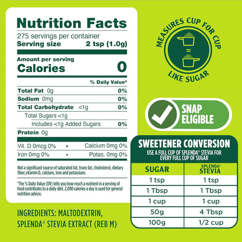SPLENDA Stevia Zero Calorie Sweetener for Baking, Plant Based Sugar Substitute Granulated Powder, 9.7oz Resealable Pouch...