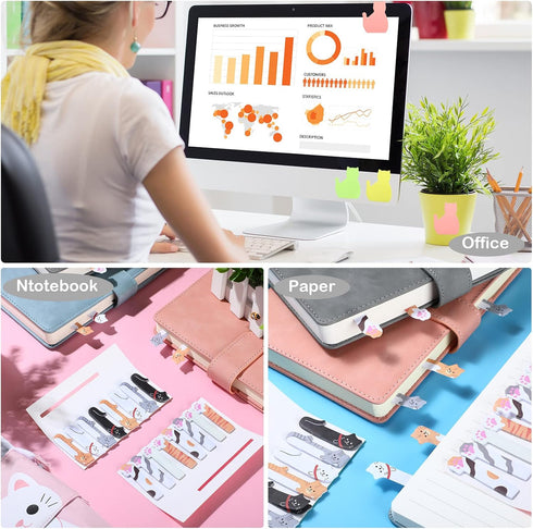 Cat Office Supplies Cat Sticky Notes Cat Paper Clips Cat Index Tabs Cat Gel Ink Pens Cat Shaped Bookmark Cartoon Cat Stickers Set for Cat Lovers K...
