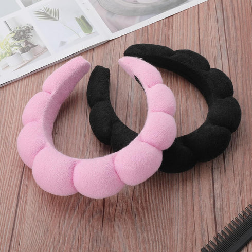 Spa Headbands for Washing Face or Facial, 2 Pack Sponge Hair bands, Bubble Skincare Headbands for Makeup, Terry Cloth Puffy Shower Headbands for W...