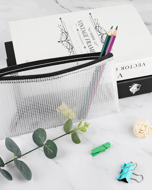 Smarpau Pencil Pouch 24PCS, 9.3" x 4.7" Mesh Zipper Pouches for Organizing, Bill Size Waterproof Zipper Pencil Bags for Travel, Office, Home Stora...