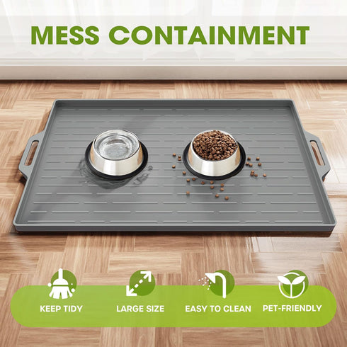 Large Dog Bowl Mat Pet Feeding Mat for Floor Waterproof with Edges, Silicone Placemats for Cat and Dog Water Bowl, Nonslip Pet Food Mat, Tray for ...