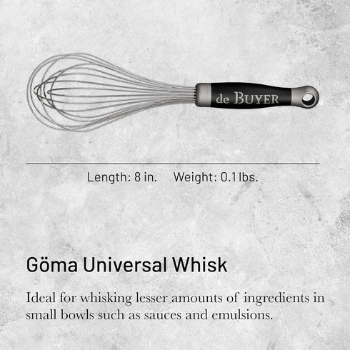 de Buyer GOMA Universal Whisk - 8” - Ideal for Whisking Eggs, Sauces & Emulsions - Designed for Heavy, Frequent Use - Ergonomic & No-Slip Grip - D...