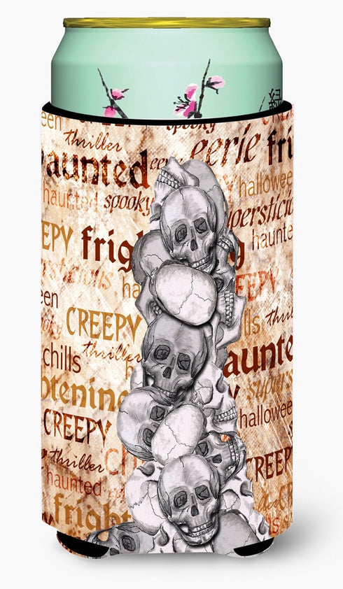 Caroline's Treasures SB3012TBC Creepy, Haunted and Frightful with Skulls Halloween Tall Boy Beverage Insulator Beverage Insulator Hugger, Tall Boy...
