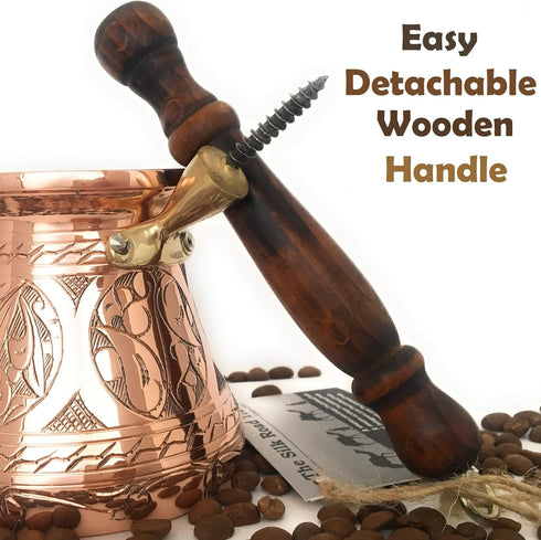 Replacement Wooden Handle for Copper Coffee Pot, Teapots, Cezve, Jezve, Jazzve, Ibrik, Briki, Stovetop Coffee Maker and Multi-Purpose Mini Wooden ...
