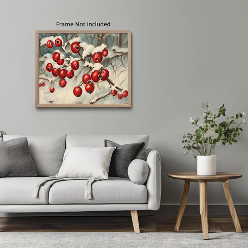 Posterizer 1 pcs-berries in snowy winter scene-oil painting style -5-Art for Animal Lovers-Landscape & Nature Art-Decor for Home & Office- unframe...