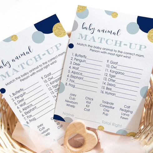 Paper Clever Party Navy and Gold Baby Shower Games - Royal Prince Animal Matching Game - Fun Gender Reveal Activity for Guests - Twinkle Little St...