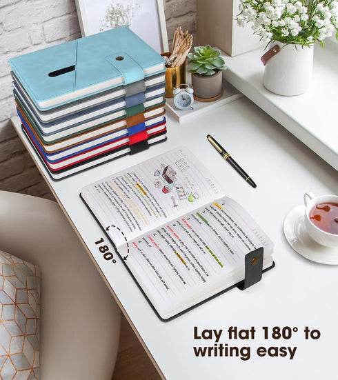 Black A5 Lined Leather Journal Notebook,Personalized Hardcover Journal Set with Pen & Gift Box,100Pages 100gsm Thick Ruled Paper Daily Diary for M...