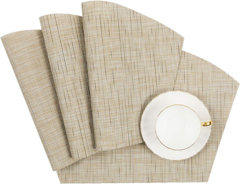 SHACOS Small Round Table Placemats Wedge Placemat Set of 4 Non Slip Heat Resistant Woven Vinyl Table Mats Wipe Clean Indoor Outdoor (4, Beige Yell...