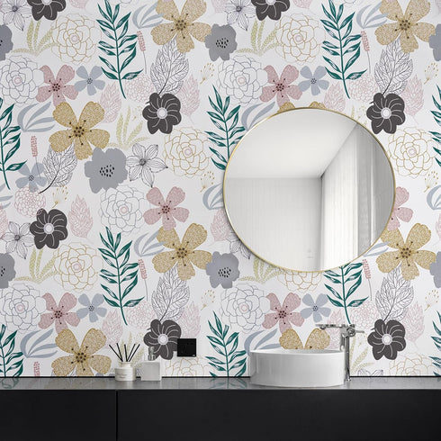 Mecpar Floral Peel and Stick Wallpaper 17.71'' x 118'' Pink Perennial Blooms Floral Wallpaper Floral Contact Paper Vinyl Self Adhesive Removable W...