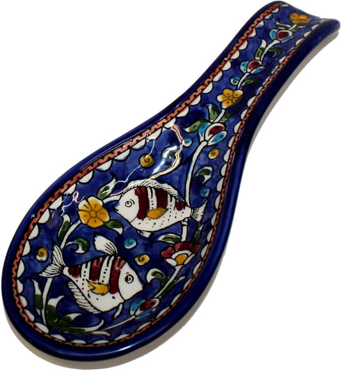 Armenian hand painted cooking Spoon Rest/Ladle Holder - Large with deep Round Cup part - Asfour Outlet Trademark...