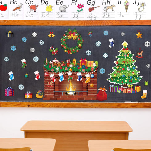 Christmas Bulletin Board Xmas Classroom Decoration Christmas Tree Cutouts Fireplace Poster Wreath Garland Bulletin Board Winter Holiday Wall Decal...