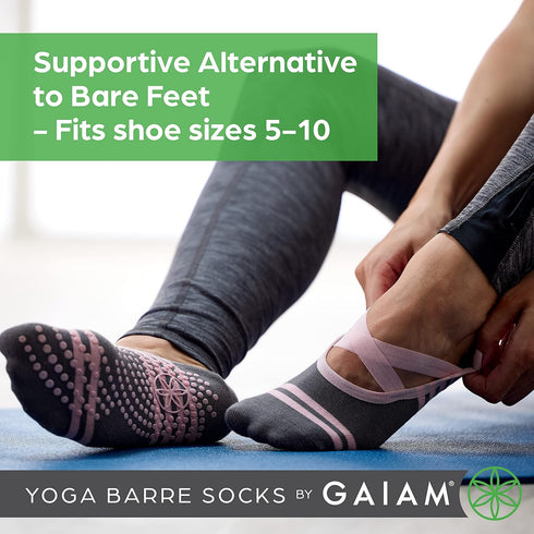 Gaiam Yoga Barre Socks - Non Slip Sticky Toe Grip Accessories for Women & Men...