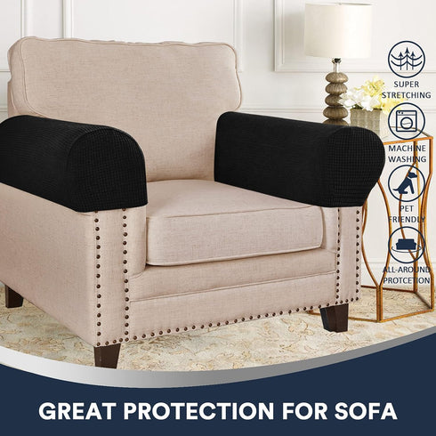 Stretch Sofa Arm Covers Spandex Jacquard Anti-Slip Couch Armrest Protector for Sofa Couch Chair Recliner, Set of 2, Black...