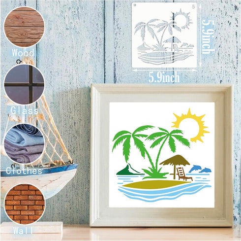 Palm Tree Stencils for Painting on Wood Wall Crafts Reusable Tropical Beach Palm Trees Stencil Art Paint on Wall Canvas Pattern Paint Stencils for...