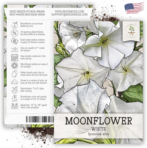 Seed Needs, White Moonflower Seeds - 20 Heirloom Seeds for Planting Ipomoea alba - Annual Flowering Vines Produce Large 6 Inch Blooms (1 Pack)...