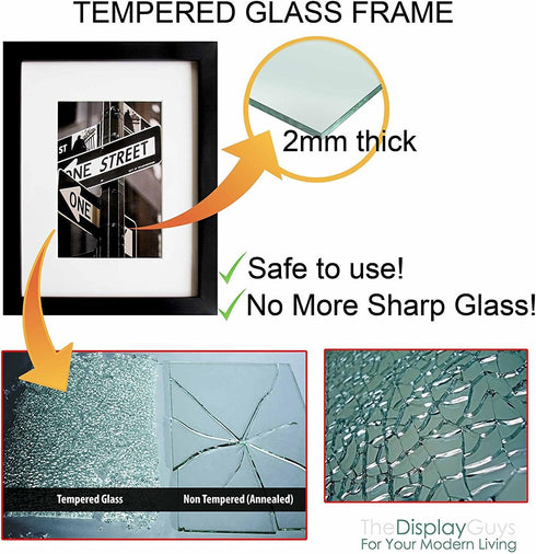 TheDisplayGuys - Square Profile Wooden Picture Frame with Tempered Glass - 4" x 6" with Easel - 2-Pack - Black...