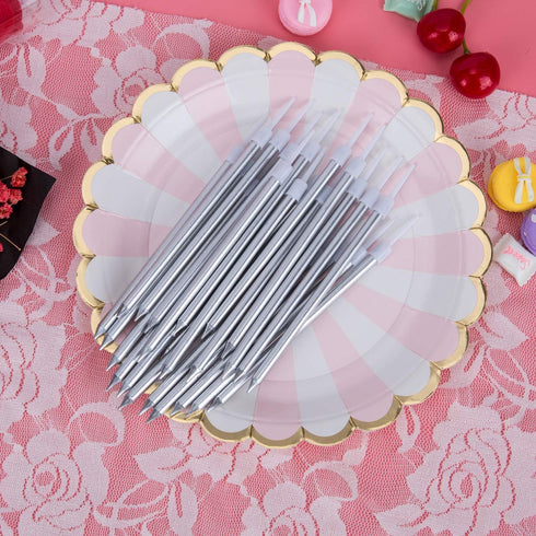 Luter Metallic Candle Candle Long Birthday Candles with Silver Stand Cake Candles for Wedding Birthday Party Decoration (24 Pieces)...