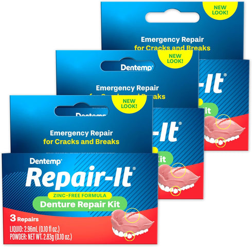 Dentemp Repair Kit - Repair-It Advanced Formula Denture Repair Kit (Pack of 3) - Denture Repair Kit Repairs Broken Dentures - Denture Repair to Me...