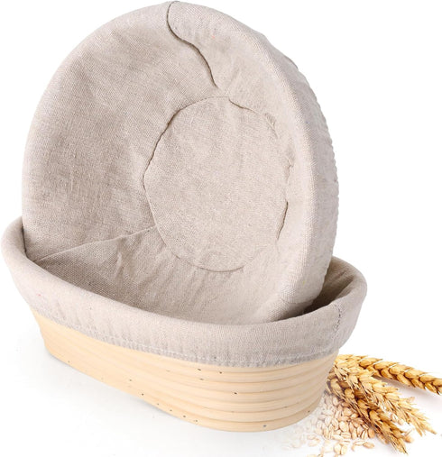 Sourdough Bread Proofing Baskets Banneton Set of 2, Round & Oval Sourdough Banneton Bowl with Liners, Handmade Quality Indonesian Rattan Bread Bak...
