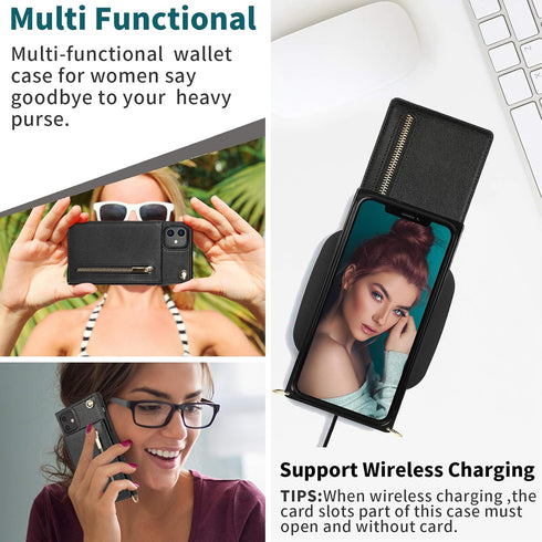HOGGU Compatible for iPhone 11 case,Crossbody Wallet Case Leather with Card Holder,Kickstand,Magnetic Closure Flip Folio Zipper Purse,Adjustable R...