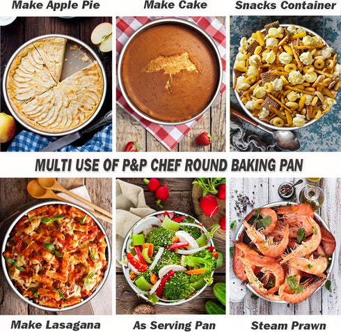 P&P CHEF Cake Pan Set of 2, Stainless Steel Round Baking Layer Cake Pans, Non Toxic & Healthy, Leak-proof & Easy Clean, Mirror Finish & Easy Relea...