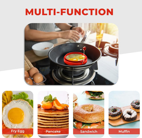 Professional 4 Inch Silicone Egg Ring, Pancake Mold Egg Mold for Breakfast Sandwiches, Omelets and More, Nonstick Ring, Round Blue (Pack of 4), Fr...