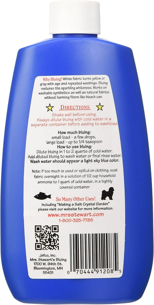 Mrs. Stewart's Concentrated Liquid Bluing, Non Toxic Laundry Whitener, 8-ounce Bottle (Pack of 2)...