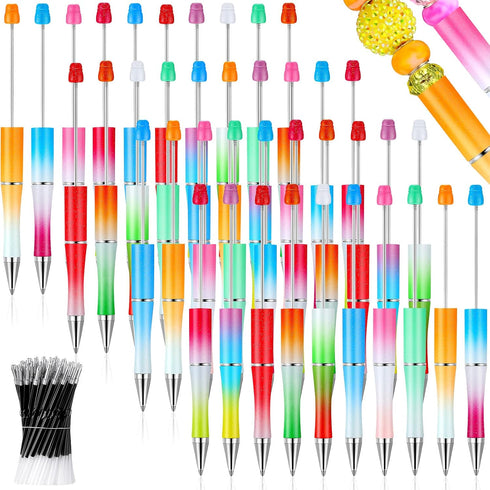 Crtiin 50 Pieces Plastic Beadable Pen Bulk Bead Ballpoint Pen Shaft Black Ink Beaded Pens with 50 Refills for DIY Making Gift Kids Students Office...