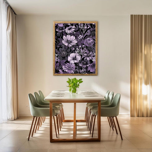 Posterizer 1 pcs-black background and purple flowers-chic wall art-Floral & Botanical Art-Abstract & Modern Art-Decor for Home & Office- UNFRAMED ...