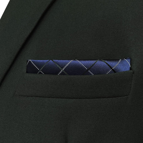 S&W SHLAX&WING Checkered Pocket Squares for Men Dark Blue White Black for Suits...