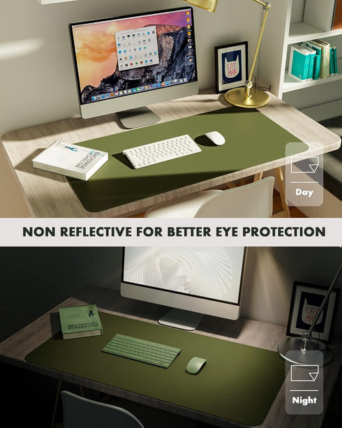 YSAGi Double-Sided Desk Pad, 35.4"x17"Leather Desk Mat, Eco Cork Desk Pad Protector,Large Mouse Pad,Waterproof Desk Blotter for Office/Home(Olive ...