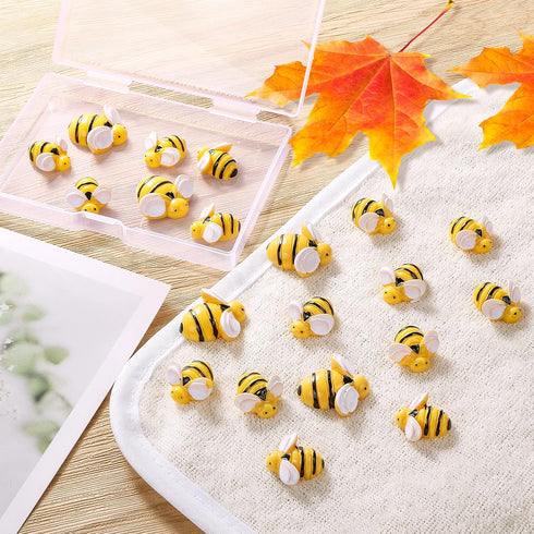 MIKIMIQI 30 Pcs Tiny Resin Bees Decor Bumble Bee Embellishment Resin Bees Craft Decorations with Storage Box for DIY Craft Wreath Scrapbooking Par...