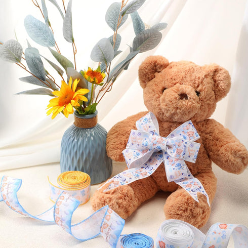 4 Rolls of 20 Yards Bear Baby Shower Ribbon 1.5 Inch Wide We Can Bearly Wait Wired Baby Shower Ribbon Bear Balloon Star Ribbon for DIY Craft Bear ...