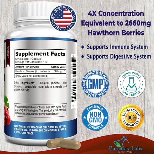 Hawthorn Berry 4:1 Extract (120 Capsules) Immune System Support, Super Antioxidant, Hawthorn Berry Capsules Concentrated from 2660mg Berries...
