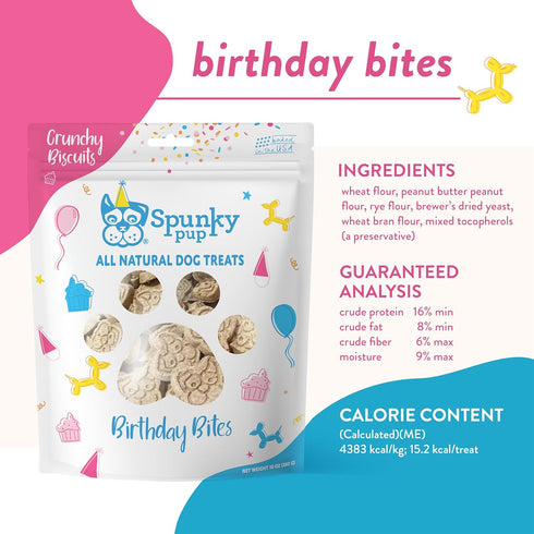 Spunky pup Birthday Bites, Crunchy Biscuit Treats, Peanut Butter, 10 oz...