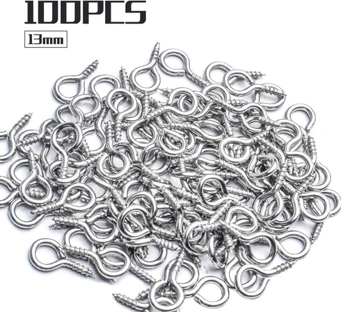 BronaGrand Small Eye Hooks,100pcs 13x7mm Mini Eye Pins Eye Screw Hooks Metal Eyelets Screw Eye Lags for Resin Jewelry Bead Plastic Wood...