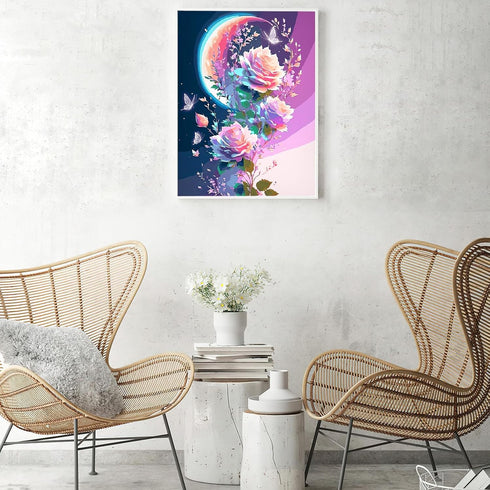 JULBEAR Diamond Art Painting Kits for Adults, DIY 5D Diamond Art Kits Round Full Drill Diamond Dots Paintings with Diamonds Dream Flowers Moon But...
