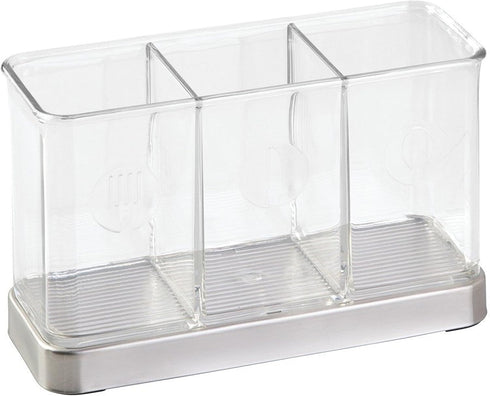 iDesign Forma Utensil, Spatula, Silverware Holder for Kitchen Countertop Storage, Organize Forks, Knives, Spoons, 3 Compartments, Sink Stopper...
