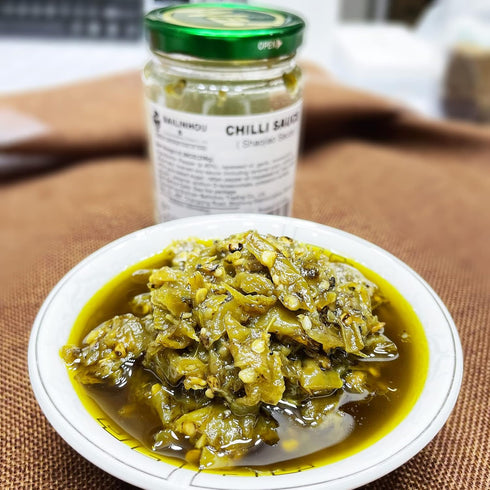 BAILINHOU Sichuan Flame Roasted Diced green chiles sauce asian 8.28oz/235g, chuanwazi green chilis canned imported of china...