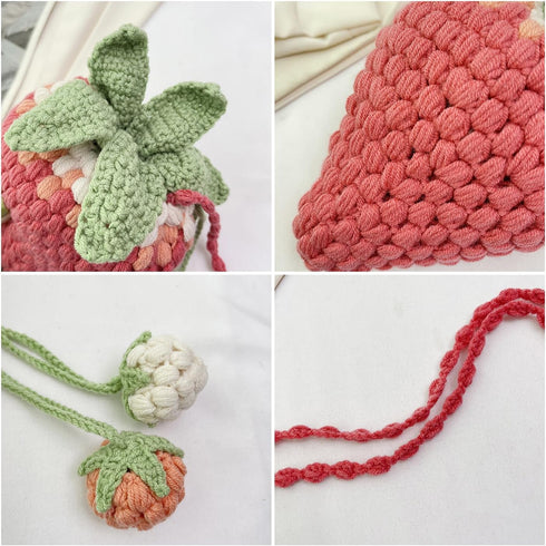 Handmade Knitted Purse Wool Woven Bag Strawberry Shaped Shoulder Bag for Women Crossbody Bag with Drawstring...