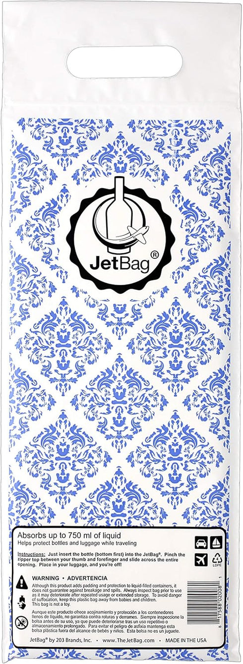 JetBag Travel Wine Bag (Set of 3, Blue Gift Pattern) - The Original Absorbent, Reusable & Protective Wine Bottle Bag - Made in the USA...