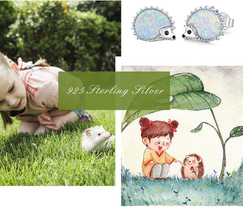 CUOKA MIRACLE Hedgehog Earrings Sterling Sliver Opal Hedgehog Earrings Stud Hypoallergenic Tiny Cute Animal Stud Hedgehog Gift for Women with Gift...