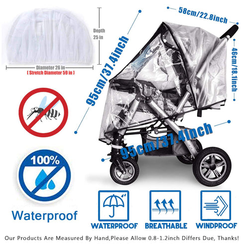 Stroller Rain Cover and Baby Stroller Mosquito Net(2-Piece Set),Universal Stroller Accessory,Waterproof, Windproof Protection,Protect from Dust Sn...