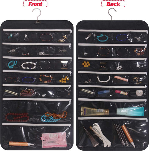 DIOMMELL Hanging Jewelry Organizer 47 Pockets with Zipper for Earrings Necklace Bracelet Ring Accessory Display Storage Bag Travel Holder Box...