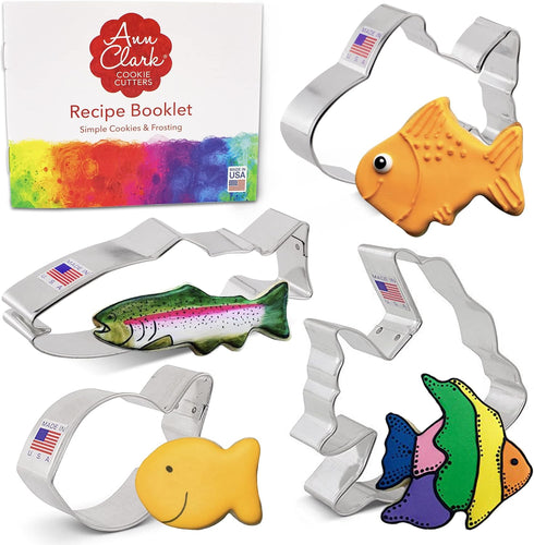Ann Clark 4-Pc. Fish Cookie Cutters - Cute Goldfish & Angel Fish Shapes, Made in the USA...