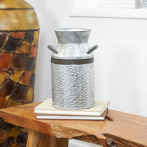 Deco 79 Metal Decorative Vase Milk Can Centerpiece Vase, Flower Vase for Home Decoration 8" x 7" x 12", Gray...